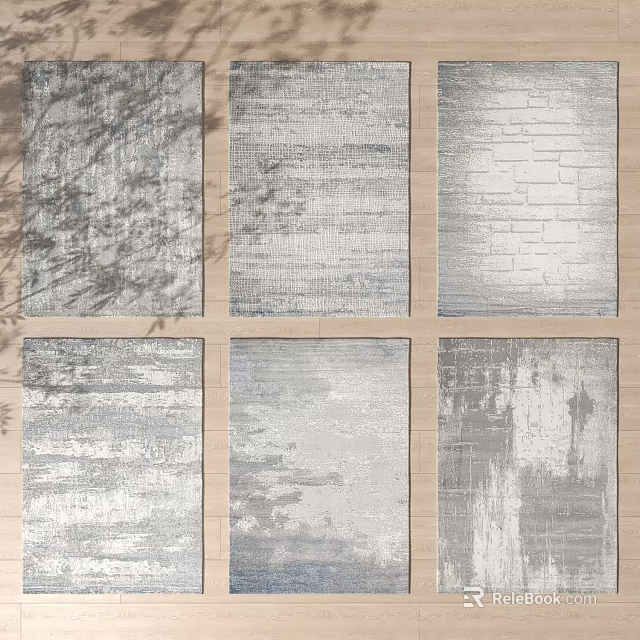 Square Gray Silver White Textured Area Rugs With Modern Abstract Shadow Effects For Home Decor 3d model 