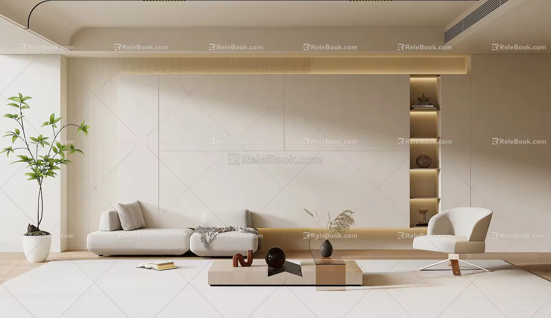 Modern sofa background wall cream wind sofa background wall 3d model