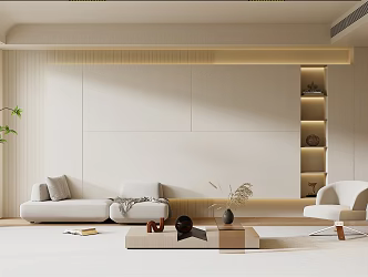 Modern sofa background wall cream wind sofa background wall 3d model