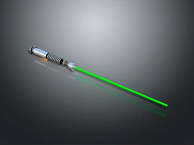 Futuristic Lightsaber Weapon with Green Laser Beam and Metallic Hilt Design 3d model