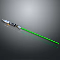 Futuristic Lightsaber Weapon with Green Laser Beam and Metallic Hilt Design