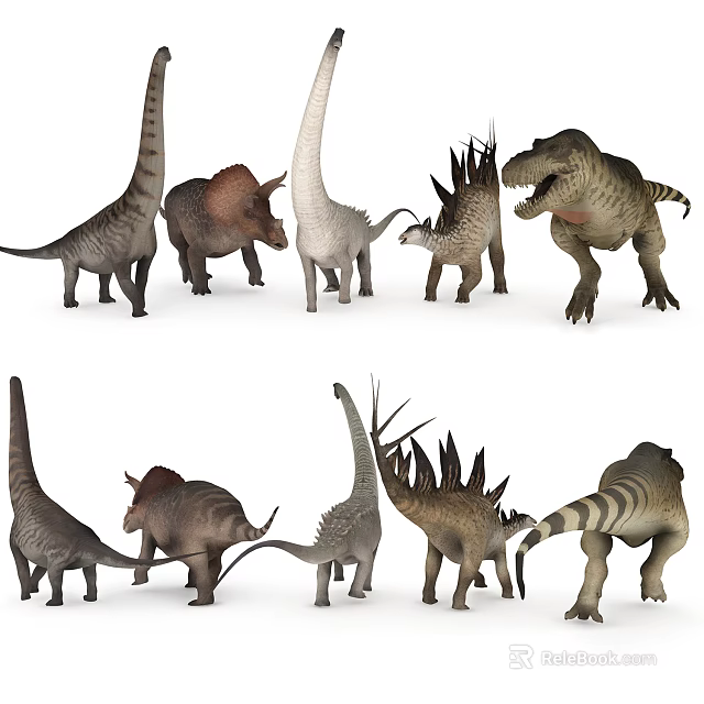 Various Reptile Species Models With Long Necks Horned Frills And Spiked Backs 3d model 