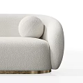 White Plush Bouclé Fabric Sofa With Round Pillow And Gold Metal Base