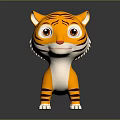Cute 3D Cartoon Tiger Character With Yellow Black Stripes Big Eyes Red Nose White Belly Paws
