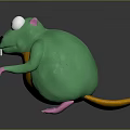 Cartoon Green Creature Character With Big White Eyes Black Nose Orange Belly And Pink Paws