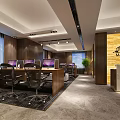 Modern Public Office Space with Workstations Computers Wooden Walls and Manager Reception Area