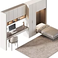 Modern Multifunctional Room Design With Wall Cabinet Bed Desk And Chair