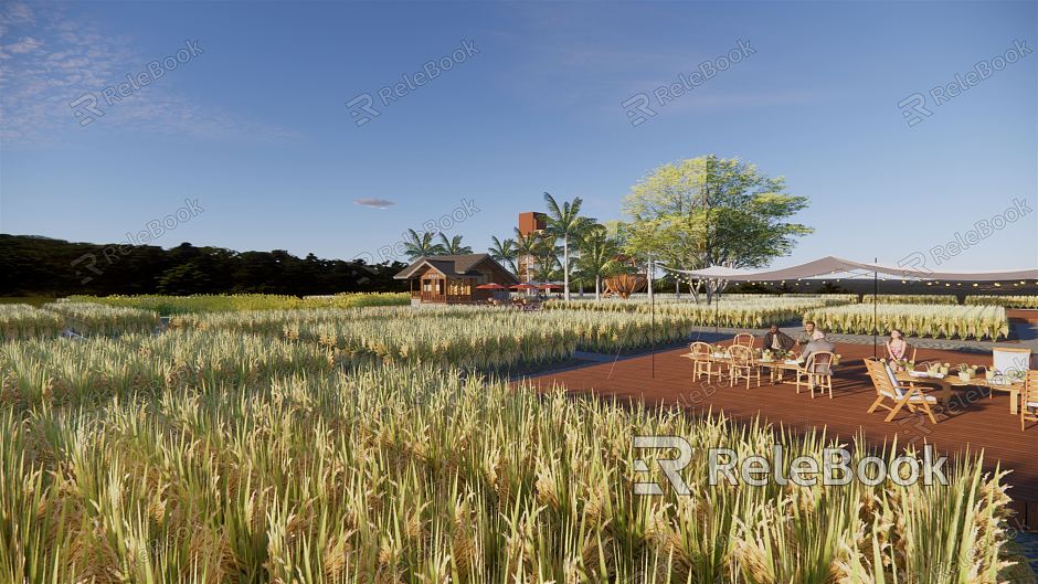 Modern Farm Country Park Holiday Wooden House Nature Classroom Rice Field Restaurant Post Station Rice Rape Flower Net Red Farm Country Landscape Gallery model