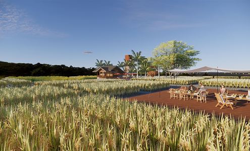 Modern Farm Country Park Holiday Wooden House Nature Classroom Rice Field Restaurant Post Station Rice Rape Flower Net Red Farm Country Landscape Gallery 3d model