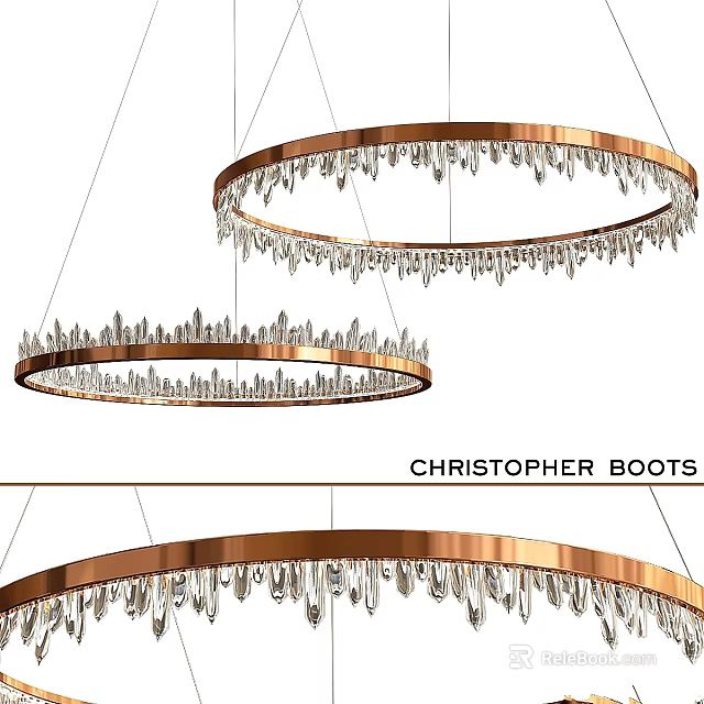 Christopher Boots Contemporary Crystal Chandelier With Circular Copper Frame And Hanging Crystals 3d model 