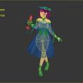 Game Movie Character In Blue Dress With White Hat Red Decoration Holding Ice Cream