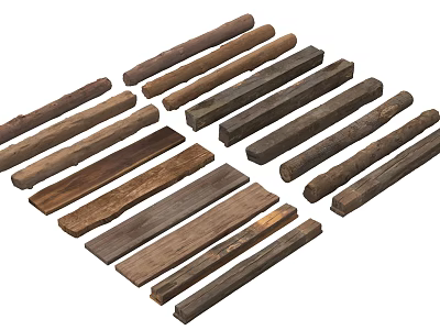 Rustic Wooden Components With Natural Texture And Various Lengths For Projects 3d model