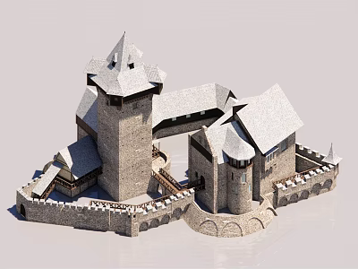 Ancient Architecture Featuring Stone Towers Pointed Roofs And Enclosed Walls 3d model