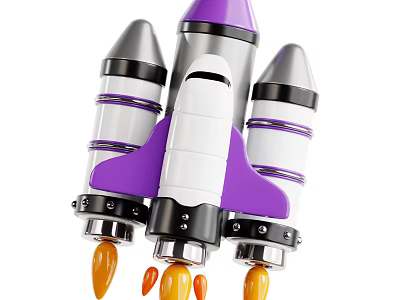 Purple And White Rocket With Three Thrusters Orange Flames At Base For Cosmic Space Exploration 3d model