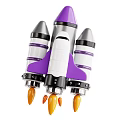 Purple And White Rocket With Three Thrusters Orange Flames At Base For Cosmic Space Exploration