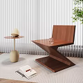Wooden Leisure Chair with Small Side Table Open Book Green Plant on Rug Near Blinds