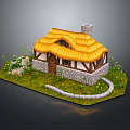 Enchanting Fairy Cottage With Thatched Roof Stone Walls Chimney And Flower Garden