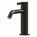 Sleek Modern Brushed Metal Faucet With Curved Spout For Kitchen Sink Design