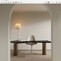 Stylish Black Desk With White Chair And Modern Lamp In Interior