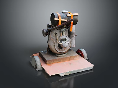 Heavy Duty Industrial Equipment With Metal Engine Wheel Base Mechanical Parts And Rustic Metal Platform 3d model