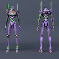Purple Mecha Character Design With Green Accents Front And Back View 3d model