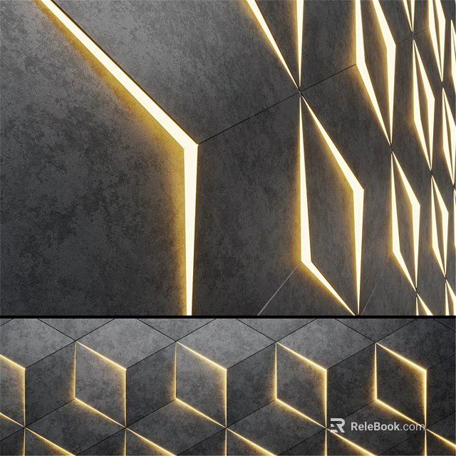 Modern Geometric 3D Wall Decor With Gray Textured Panels And Embedded Lighting 3d model 