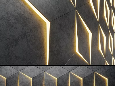 Modern Geometric 3D Wall Decor With Gray Textured Panels And Embedded Lighting 3d model
