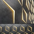 Modern Geometric 3D Wall Decor With Gray Textured Panels And Embedded Lighting