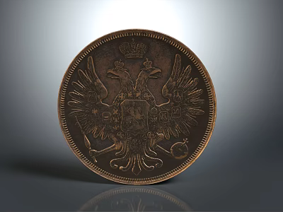 Vintage Bronze Colored Circular Coin With Double Headed Eagle Crown And Shield Decorative Patterns 3d model