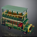 Green And Yellow Double Decker Bus Model With Striped Canopy And Upper Deck Seating