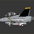 Two Seat Fighter Jet With Cockpit Tail Fins Yellow Tips And Missiles On Gray Background 3d model
