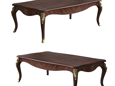 Dark Wood Dining Table With Gold Accents And Classic Carved Legs Design 3d model