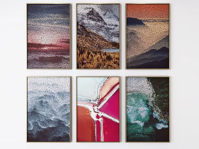 Colorful Landscape Paintings Featuring Mountain Ocean Sunset And Natural Scenery Art 3d model