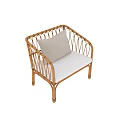 Natural Rattan Single Chair With White Linen Pillow And Soft Cushion