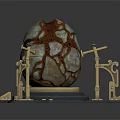 Wooden Stone Decorative Piece With Natural Texture And Golden Metal Stand Base