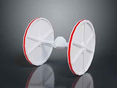 White Spacecraft Model With Red Striped Circular Structures For Cosmic Exploration 3d model