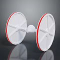 White Spacecraft Model With Red Striped Circular Structures For Cosmic Exploration