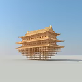 Traditional Chinese Wooden Garden Ornament with Three tiered Roof and Decorative Design Elements