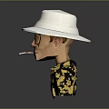 Woman Wearing White Wide Brimmed Hat Orange Sunglasses Black Shirt With Yellow Patterns Holding Cigarette