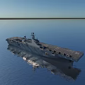 Aircraft Carrier Sailing On Calm Sea With Clear Blue Sky And Reflection