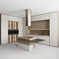 Modern Kitchen With Dark And Wooden Cabinets Island Range Hood And Sink