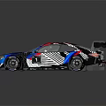 Sleek Race Car With Colorful Geometric Livery And Rear Wing Design