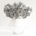 White Ceramic Vase With Fresh White And Green Flowers On White Background