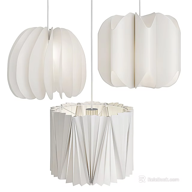 Elegant White Pleated Chandelier Designs Featuring Modern Folded Shapes For Home Decor 3d model 