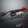 Vintage Rustic Metal Weapon With Red Component And Pipe Mechanical Design Structure 3d model