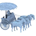 Ancient Stone Carving Sculpture of Horse Drawn Chariot with Canopy and Driver