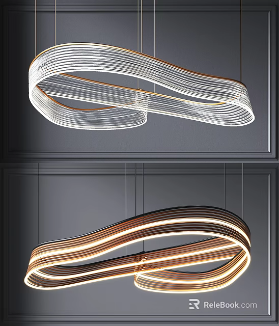 Contemporary Curved Chandelier With Spiral Metallic Structure And LED Lighting For Modern Interior 3d model 