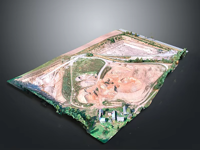 Construction Site Aerial View With Excavation Area Road Layout And Buildings 3d model