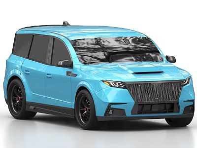 Blue Modern SUV With Sporty Exterior Design Black Wheels And Front Grille 3d model
