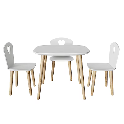 White Children's Bed with Heart Shaped Design and Wooden Legs for Kids Bedroom 3d model